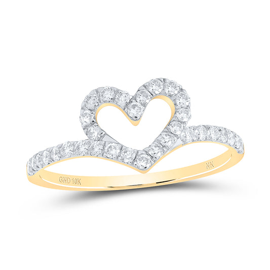 10kt Yellow Gold 3/8 Cttw Diamond Heart Wedding Engagement Anniversary Ring, Women Size: 5-9