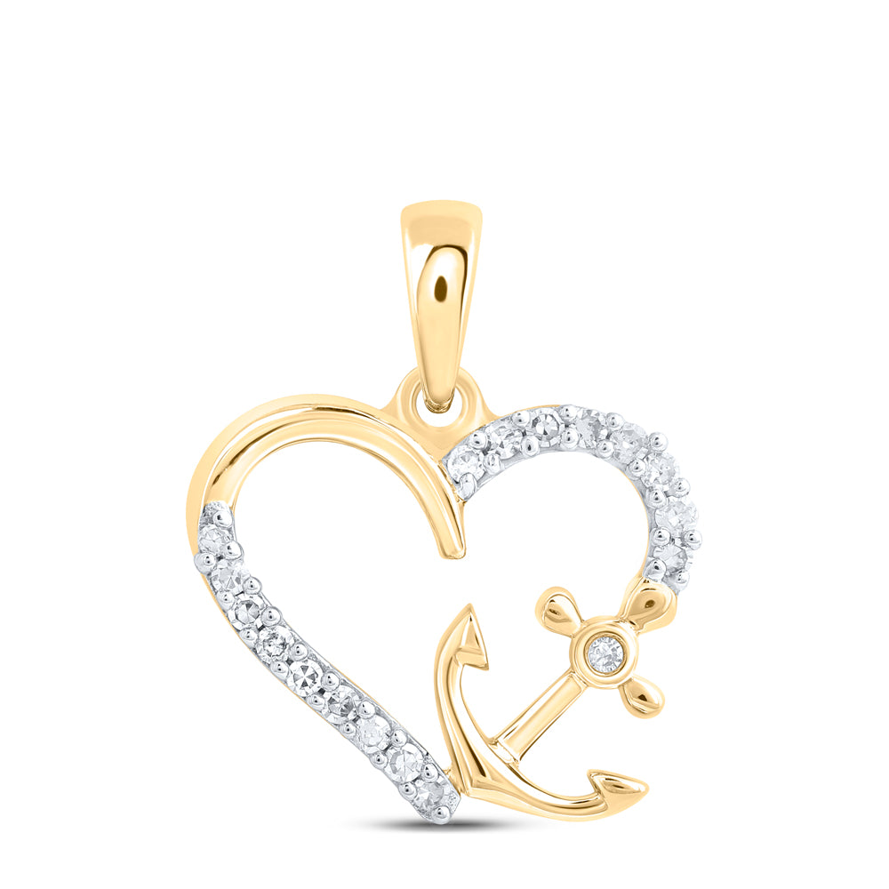 10K Yellow Or White Gold 1/10Ctw Natural Diamond Gift Anchor Heart Pendant
