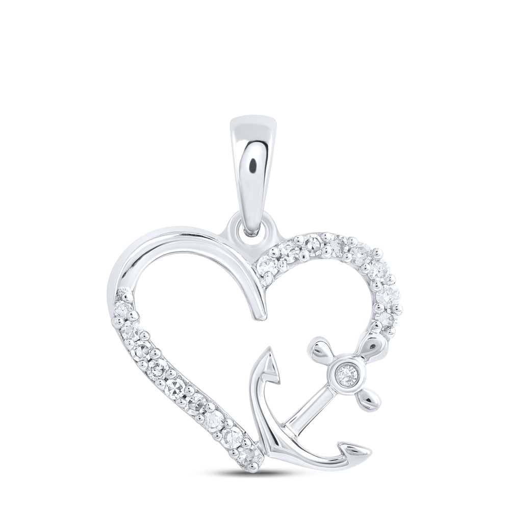 10K Yellow Or White Gold 1/10Ctw Natural Diamond Gift Anchor Heart Pendant