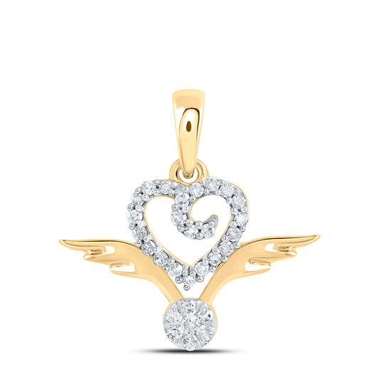 10kt Yellow Gold 1/8 Cttw - Diamond Wing Heart Pendant