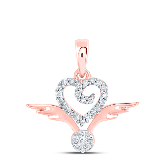 10kt Rose Gold 1/8 Cttw - Diamond Wing Heart Pendant