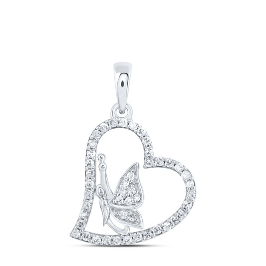 10kt White Gold 1/5 Cttw - Diamond Butterfly Heart Pendant