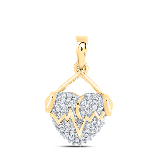 10kt Yellow Gold 1/5 Cttw - Diamond Heart Beat Headphone Heart Pendant