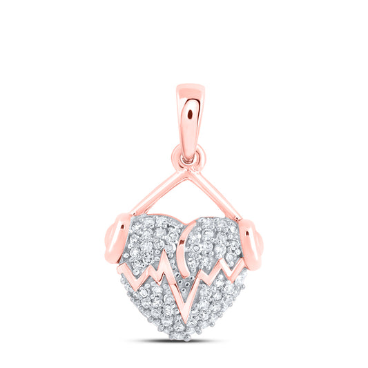 10kt Rose Gold 1/5 Cttw - Diamond Heart Beat Headphone Heart Pendant