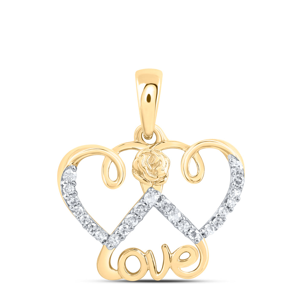 10K Yellow Gold 1/10Ctw Natural Diamond Gift "Love" Heart Pendant