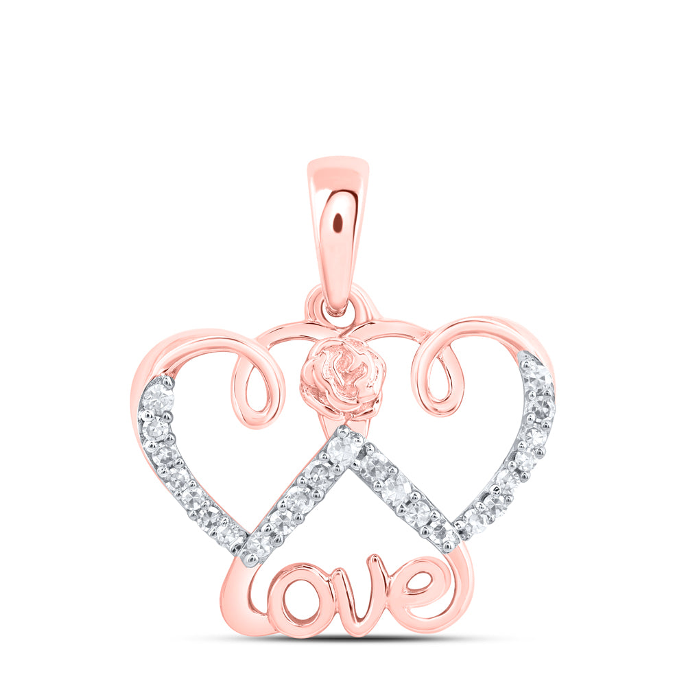 10kt Rose Or White Gold - Diamond "love" Heart Pendant