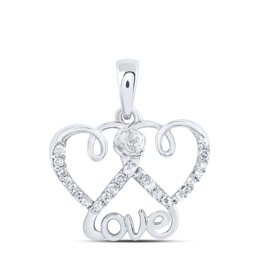 10kt White Gold 1/10 Cttw - Diamond " Love" Heart Pendant