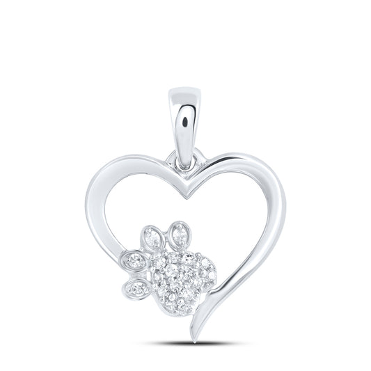 Sterling Silver 1/20 Cttw - Diamond Paw Heart Pendant