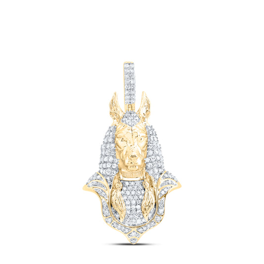 10kt Yellow Gold 3/4 Cttw  Diamond Egyptian Anubis Mens Charm