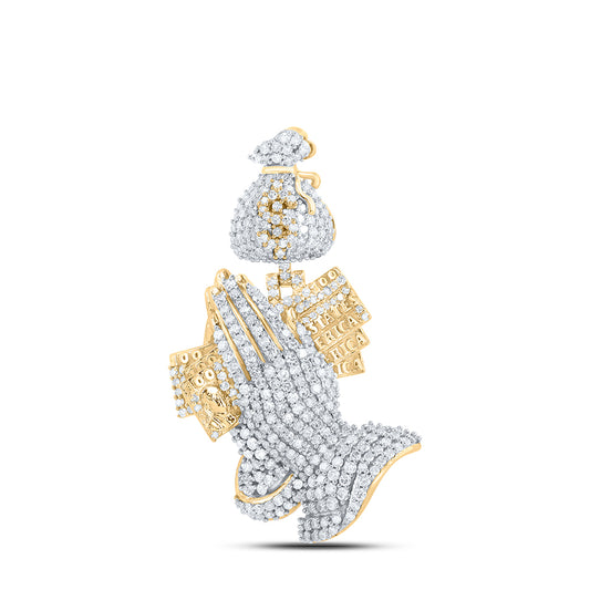10kt Yellow Gold 2 Cttw Diamond Praying Hands Holding Money Dollars Mens Charm