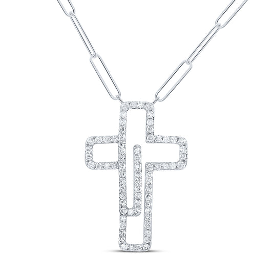 10kt White Gold 3/8 Cttw Diamond Fashion Cross Necklace, Length: 18 Inch