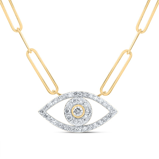 10kt Yellow Gold 1/4 Cttw Diamond Evil Eye Fashion Necklace, Length: 18 Inch