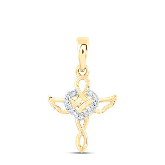 10kt Yellow Gold 1/20 Cttw Diamond Heart Cross Pendant