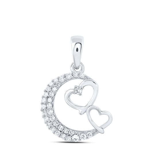 10kt White Gold 1/8 Cttw Diamond Moon Star Heart Pendant
