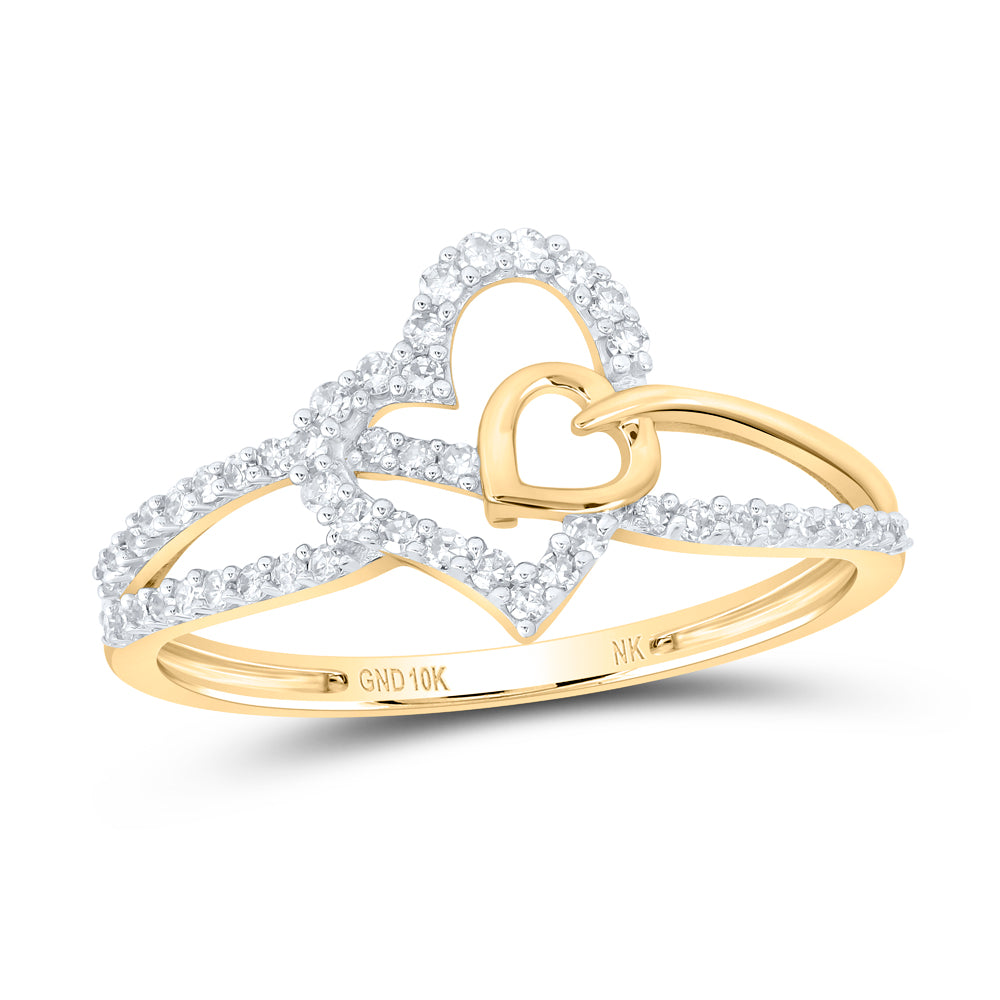 10kt Yellow Gold 1/5 Cttw Diamond Heart Wedding Engagement Anniversary Ring, Women Size: 5-9