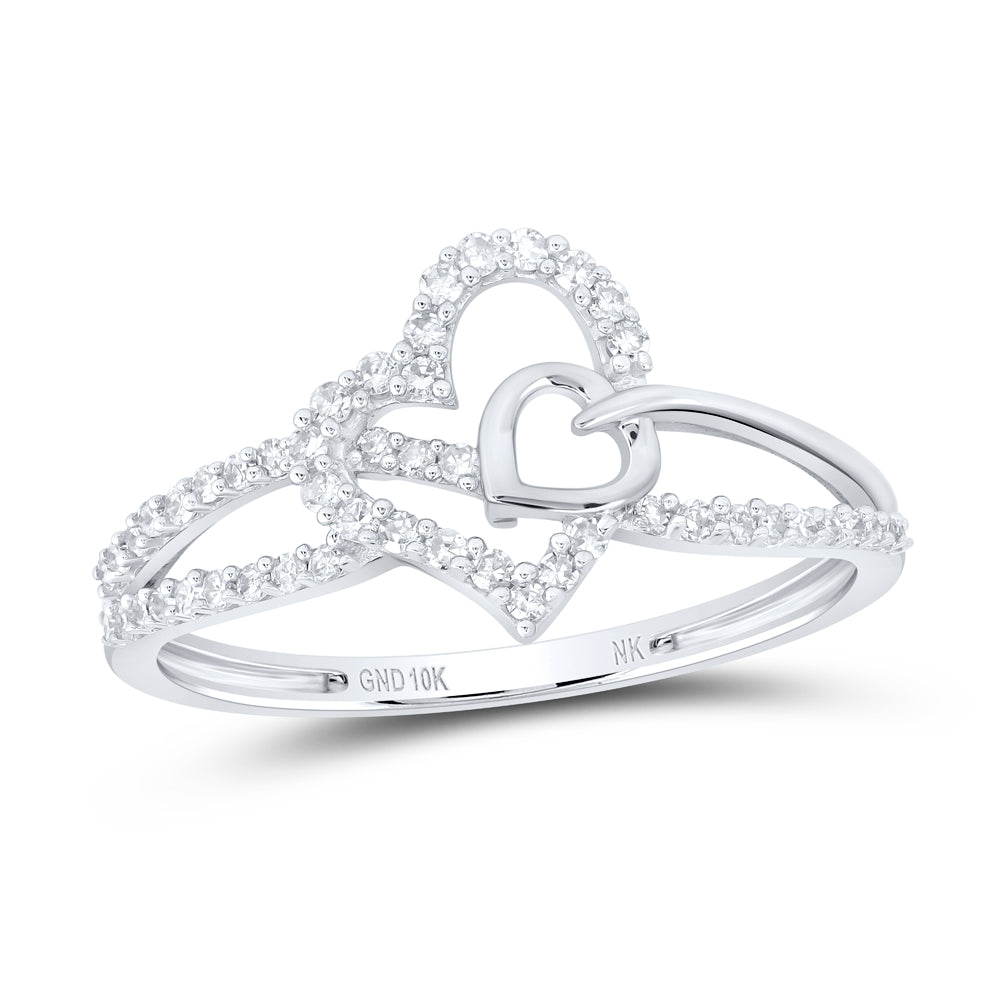 10kt White Gold 1/5 Cttw Diamond Heart Wedding Engagement Anniversary Ring, Women Size: 5-9