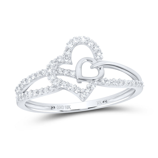 10kt White Gold 1/5 Cttw Diamond Heart Wedding Engagement Anniversary Ring, Women Size: 5-9
