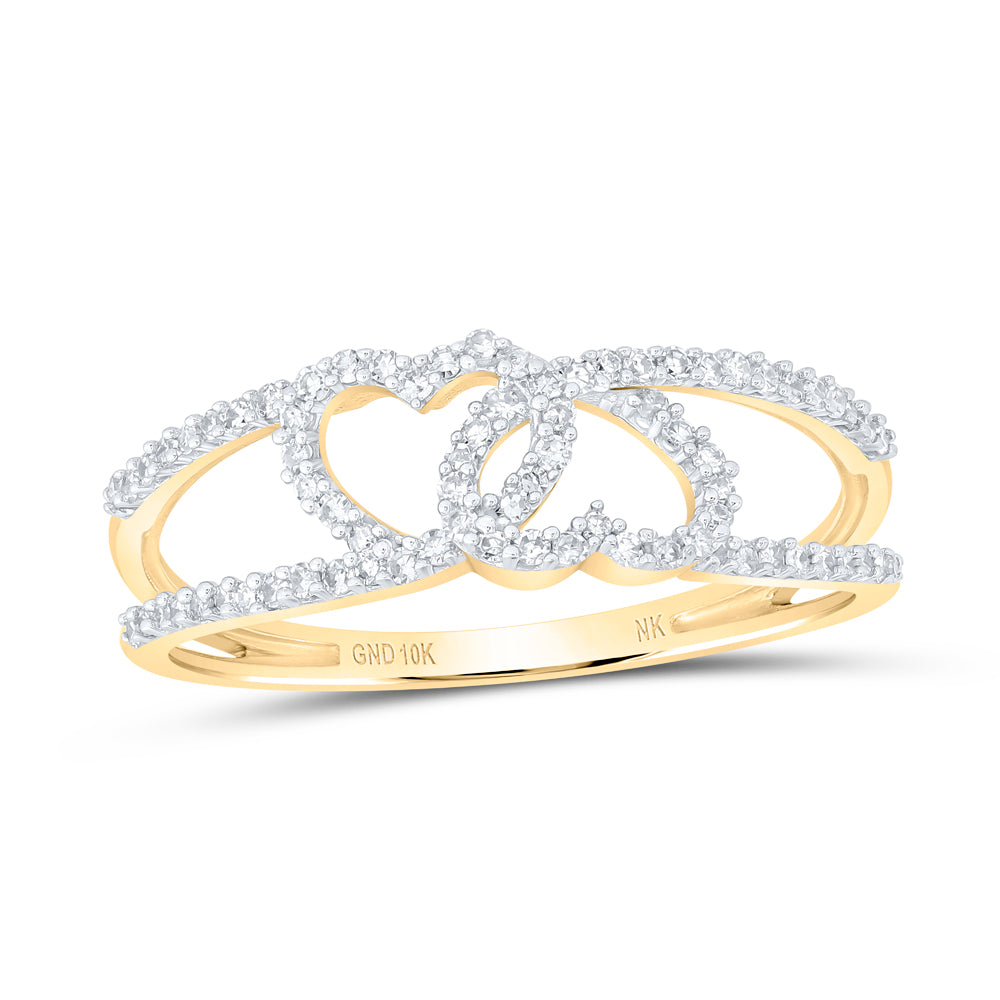 10kt Yellow Gold 1/4 Cttw Diamond Heart Wedding Engagement Anniversary Ring, Women Size: 5-9