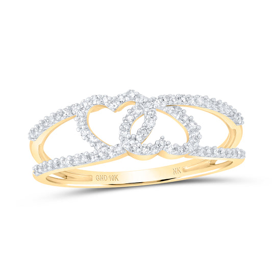 10kt Yellow Gold 1/4 Cttw Diamond Heart Wedding Engagement Anniversary Ring, Women Size: 5-9
