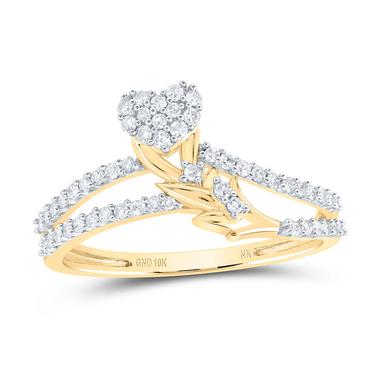 10kt Yellow Gold 1/4 Cttw Diamond Heart Wedding Engagement Anniversary Ring, Women Size: 5-9