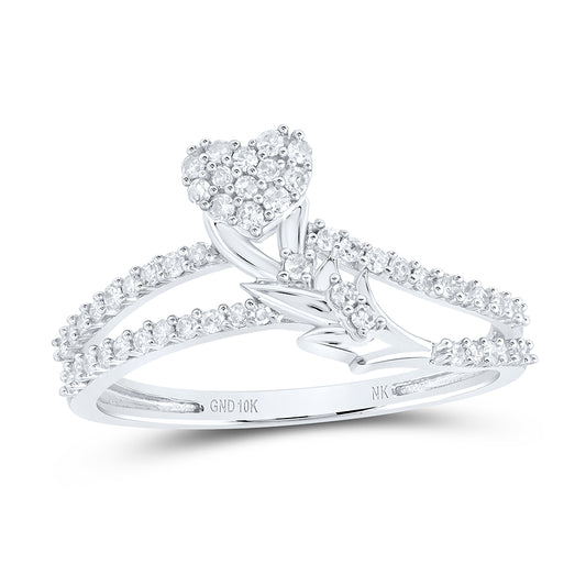 10kt White Gold 1/4 Cttw Diamond Heart Wedding Engagement Anniversary Ring, Women Size: 5-9