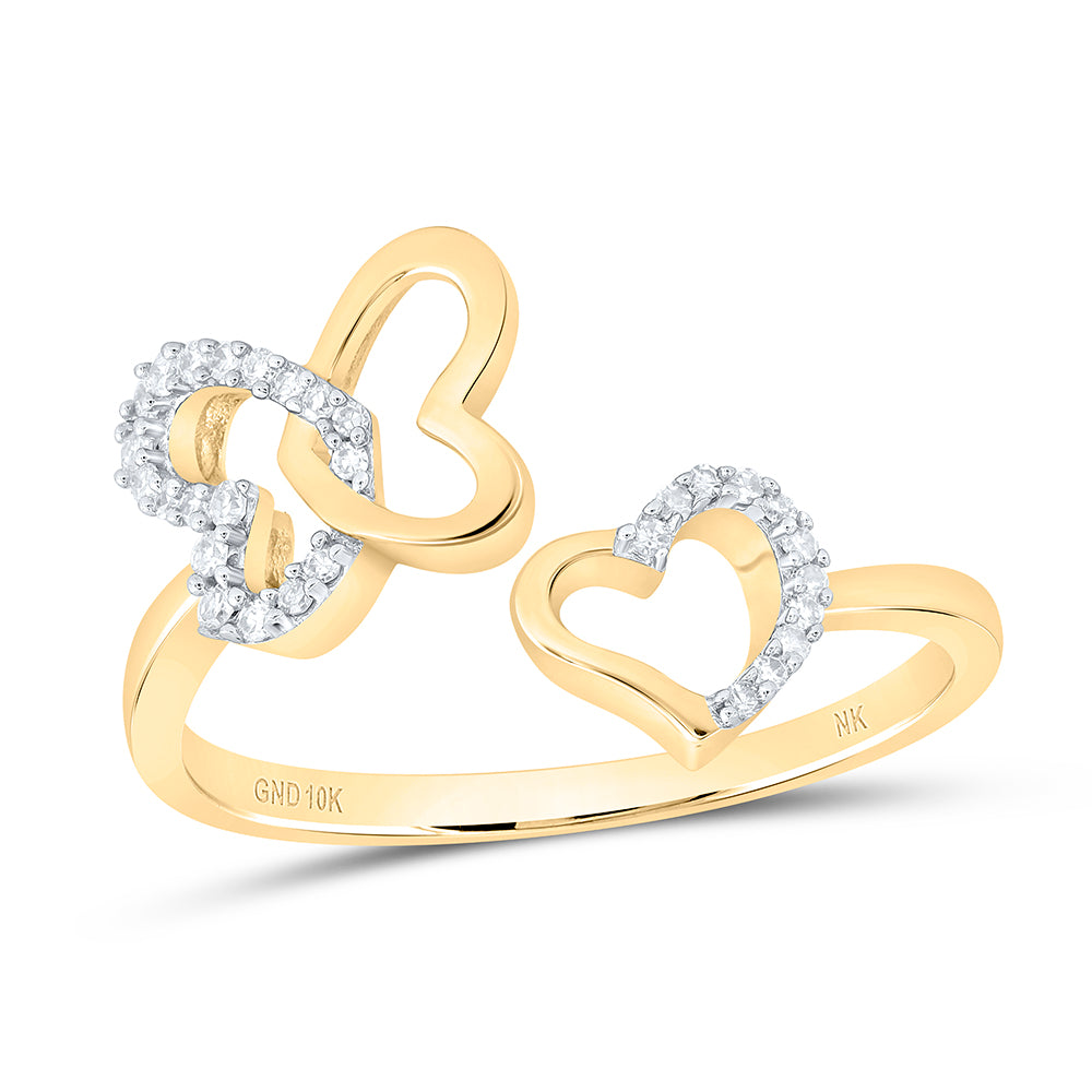 10kt Yellow Gold 1/10 Cttw Diamond Butterfly Heart Wedding Engagement Anniversary Ring, Women Size: 5-9