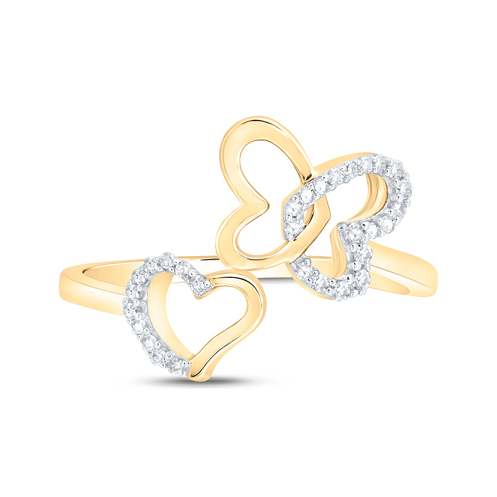 10kt Yellow Gold 1/10 Cttw Diamond Butterfly Heart Wedding Engagement Anniversary Ring, Women Size: 5-9