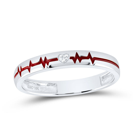 10kt White Gold 0.01 Cttw Diamond Heart Beat Wedding Engagement Anniversary Ring, Women Size: 5-9