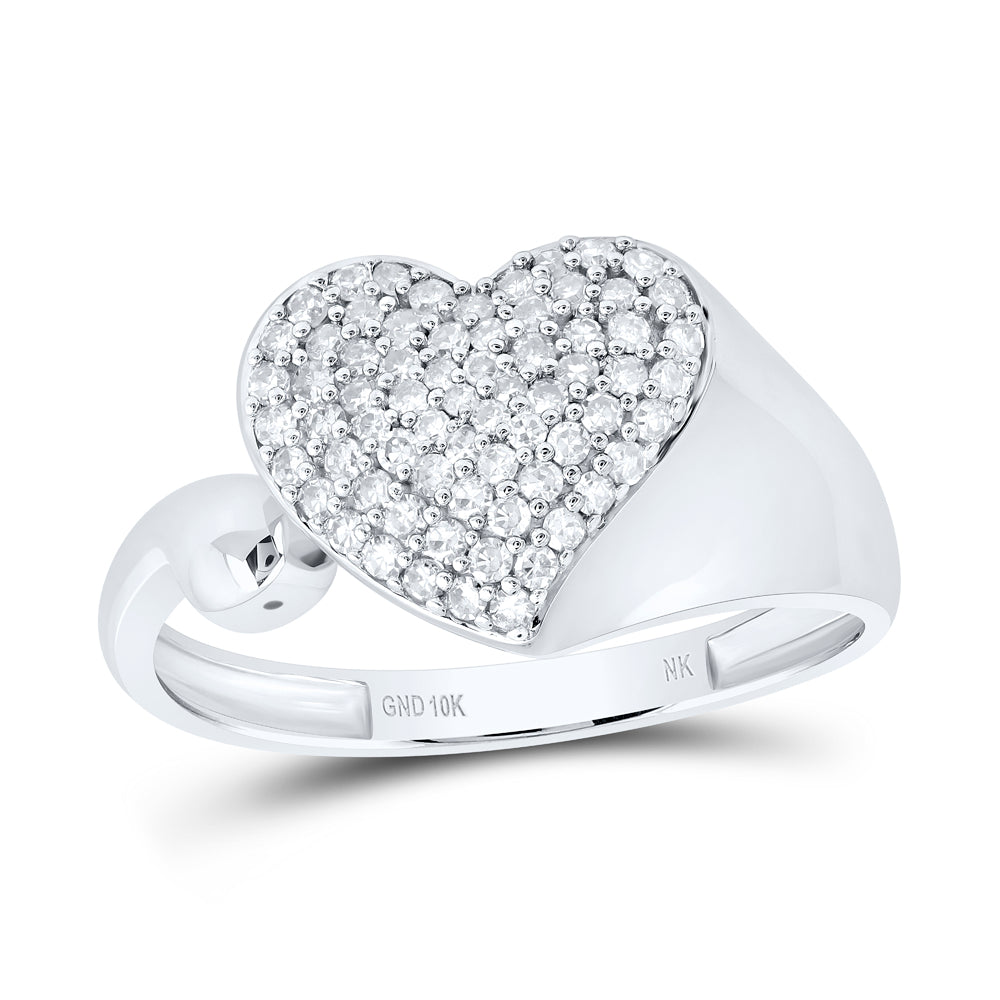 10kt White Gold 1/3 Cttw Diamond Heart Wedding Engagement Anniversary Ring, Women Size: 5-9