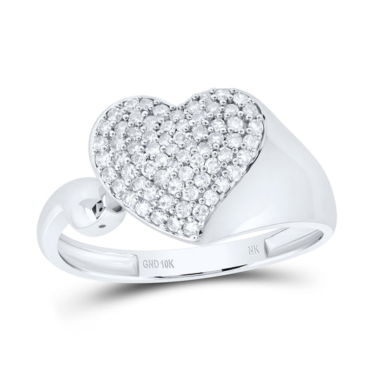 10kt White Gold 1/3 Cttw Diamond Heart Wedding Engagement Anniversary Ring, Women Size: 5-9
