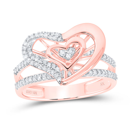10kt Rose Gold 1/3 Cttw Diamond Heart Wedding Engagement Anniversary Ring, Women Size: 5-9