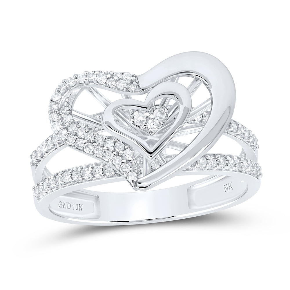 10kt White Gold 1/3 Cttw Diamond Heart Wedding Engagement Anniversary Ring, Women Size: 5-9