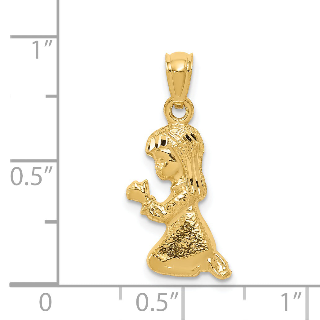 14K Yellow Gold Praying Girl Pendant