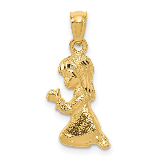 14K Yellow Gold Praying Girl Pendant