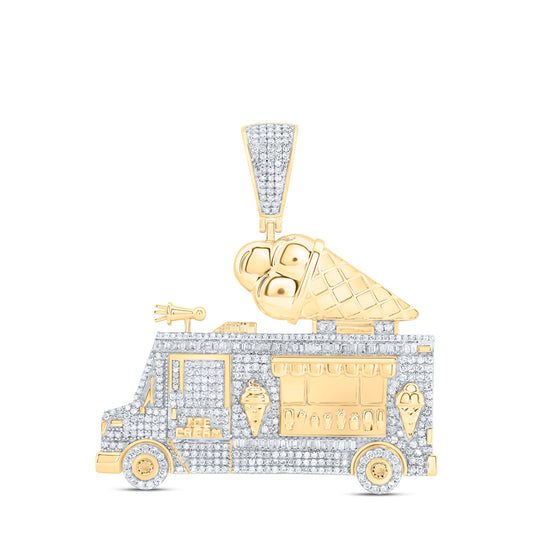 10kt Yellow Gold 1 7/8 Cttw Diamond Truck Mens Charm