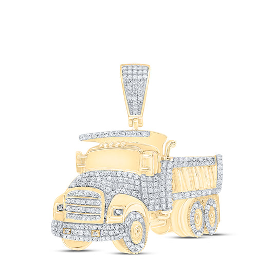 10kt Yellow Gold 7/8 Cttw Diamond Truck Mens Charm