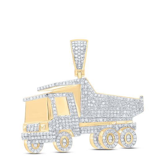 10kt Yellow Gold 1 5/8 Cttw Diamond Truck Mens Charm