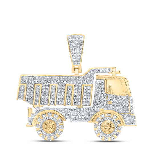 10kt Yellow Gold 1 1/5 Cttw Diamond Truck Mens Charm