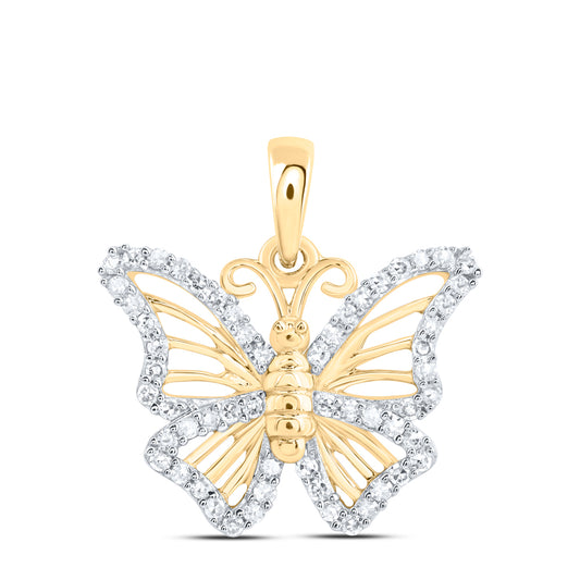 10kt Yellow Gold 1/4 Cttw Diamond Butterfly Pendant