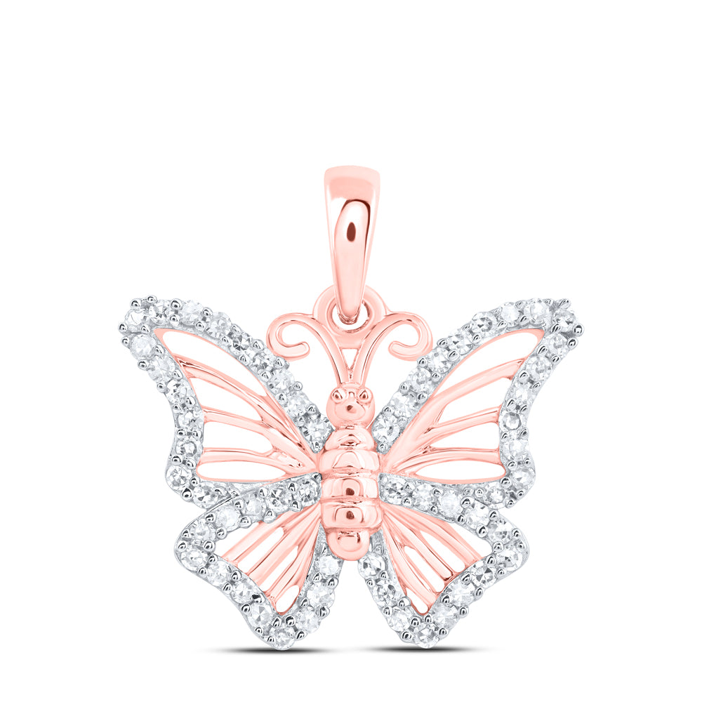 10kt Rose Gold 1/4 Cttw Diamond Butterfly Pendant