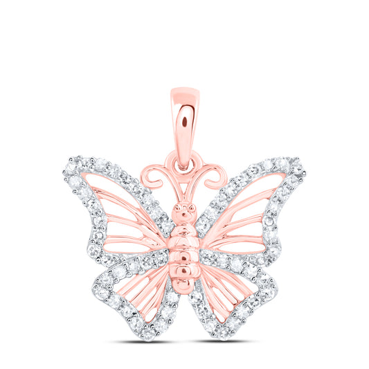 10kt Rose Gold 1/4 Cttw Diamond Butterfly Pendant