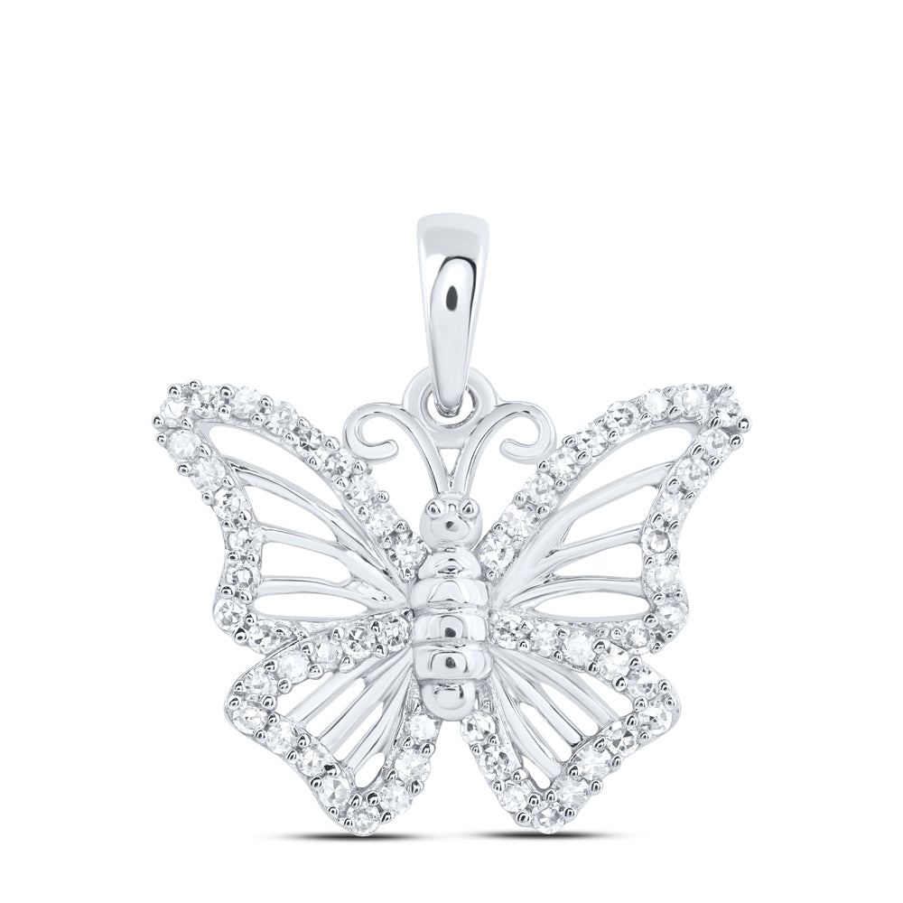 10kt White Gold 1/4 Cttw Diamond Butterfly Pendant