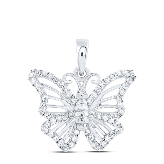10kt White Gold 1/4 Cttw Diamond Butterfly Pendant