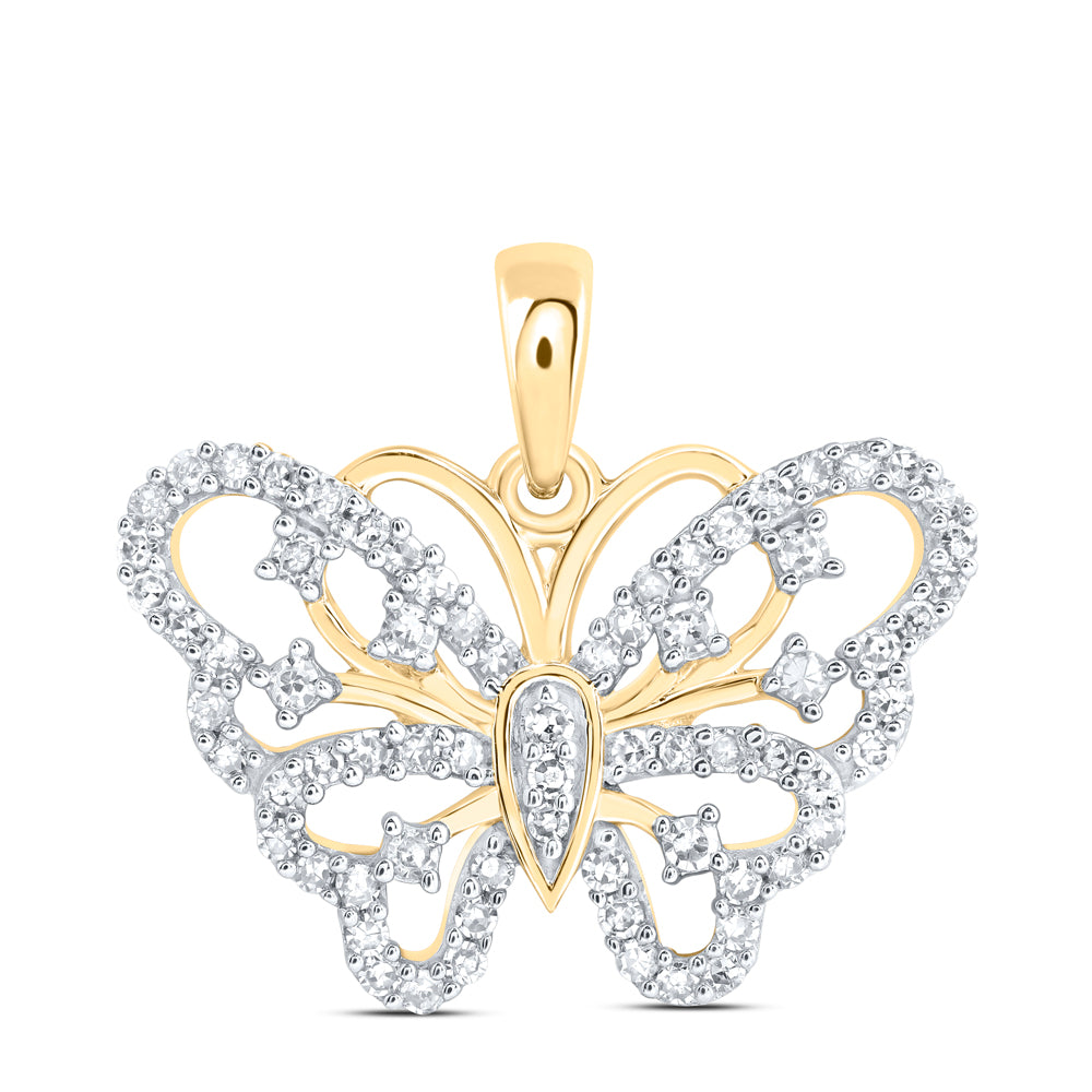 10kt Yellow Gold 1/3 Cttw Diamond Butterfly Pendant