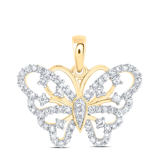 10kt Yellow Gold 1/3 Cttw Diamond Butterfly Pendant