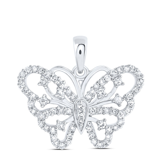 10kt White Gold 1/3 Cttw Diamond Butterfly Pendant