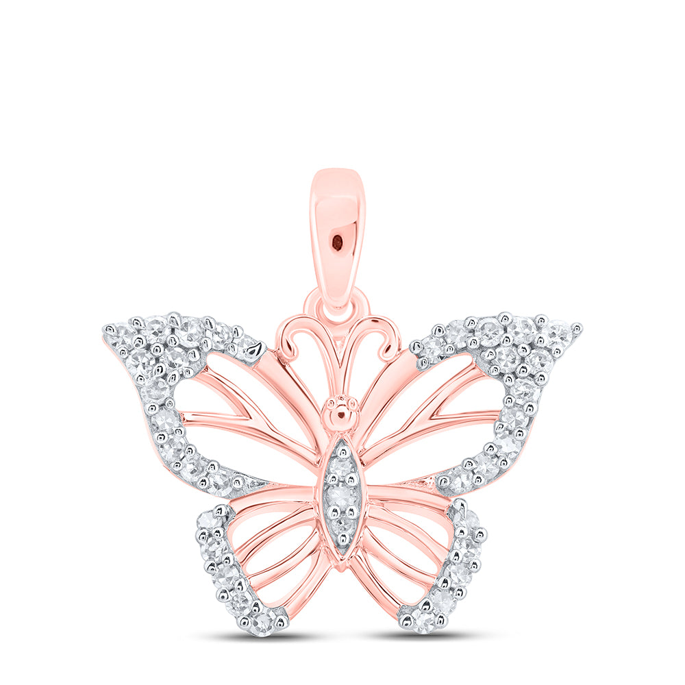 10kt Rose Gold 1/5 Cttw Diamond Butterfly Pendant