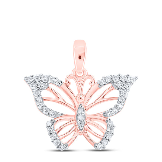 10kt Rose Gold 1/5 Cttw Diamond Butterfly Pendant