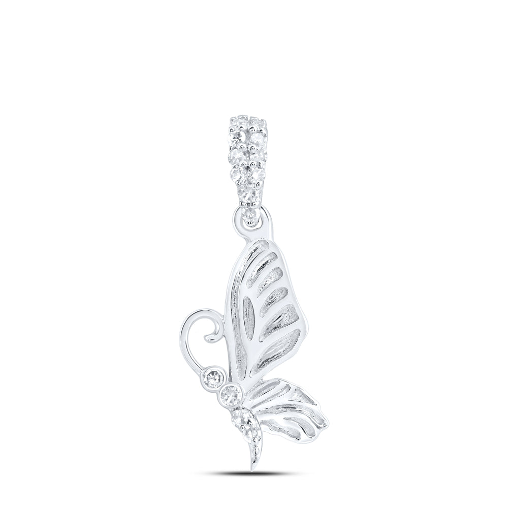 10kt White Gold 1/20 Cttw Diamond Butterfly Pendant
