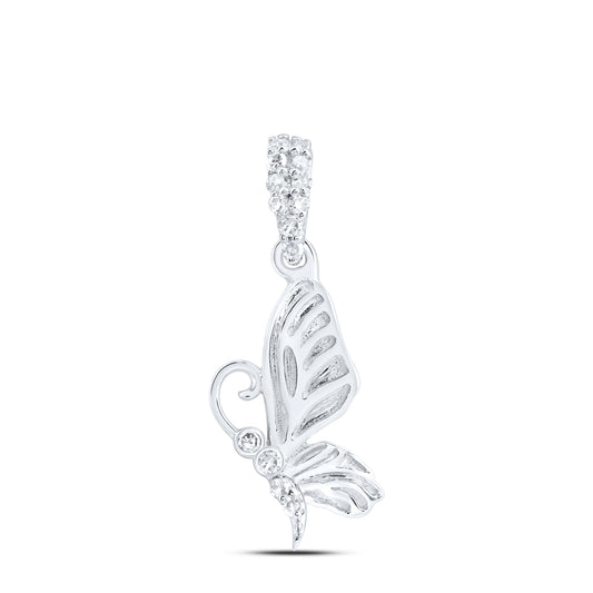 10kt White Gold 1/20 Cttw Diamond Butterfly Pendant